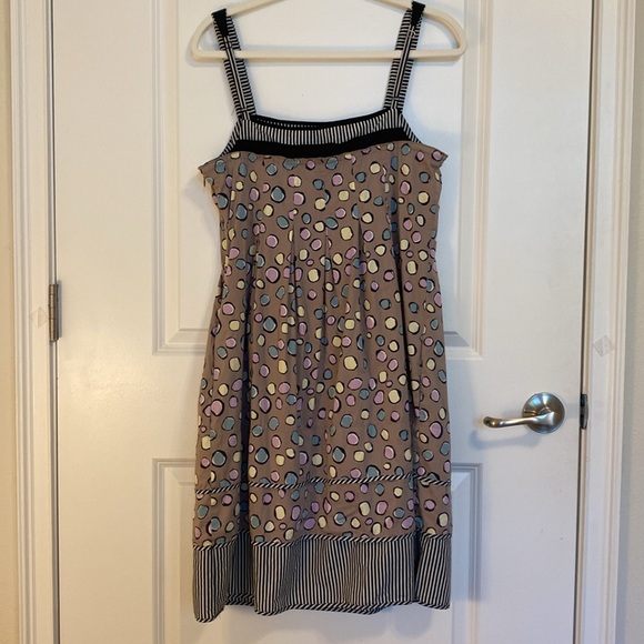 BCBG MAXAZRIA Womens Brown Colorful Polka Dot Tiered Dress Ribbon Detail - Picture 4 of 5